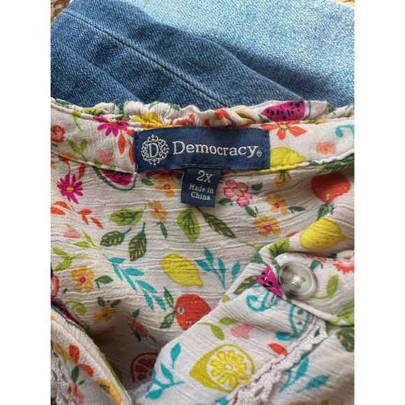 Democracy Floral Fruit Print Button Front Blouse Women’s 2X - Picture 3 of 5